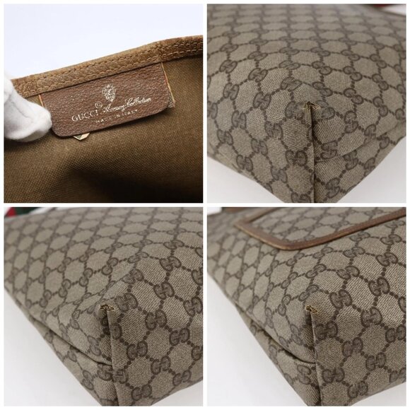 GUCCI GG Supreme Web Sherry Line Tote Bag PVC Leather Beige Red - Picture 12 of 15